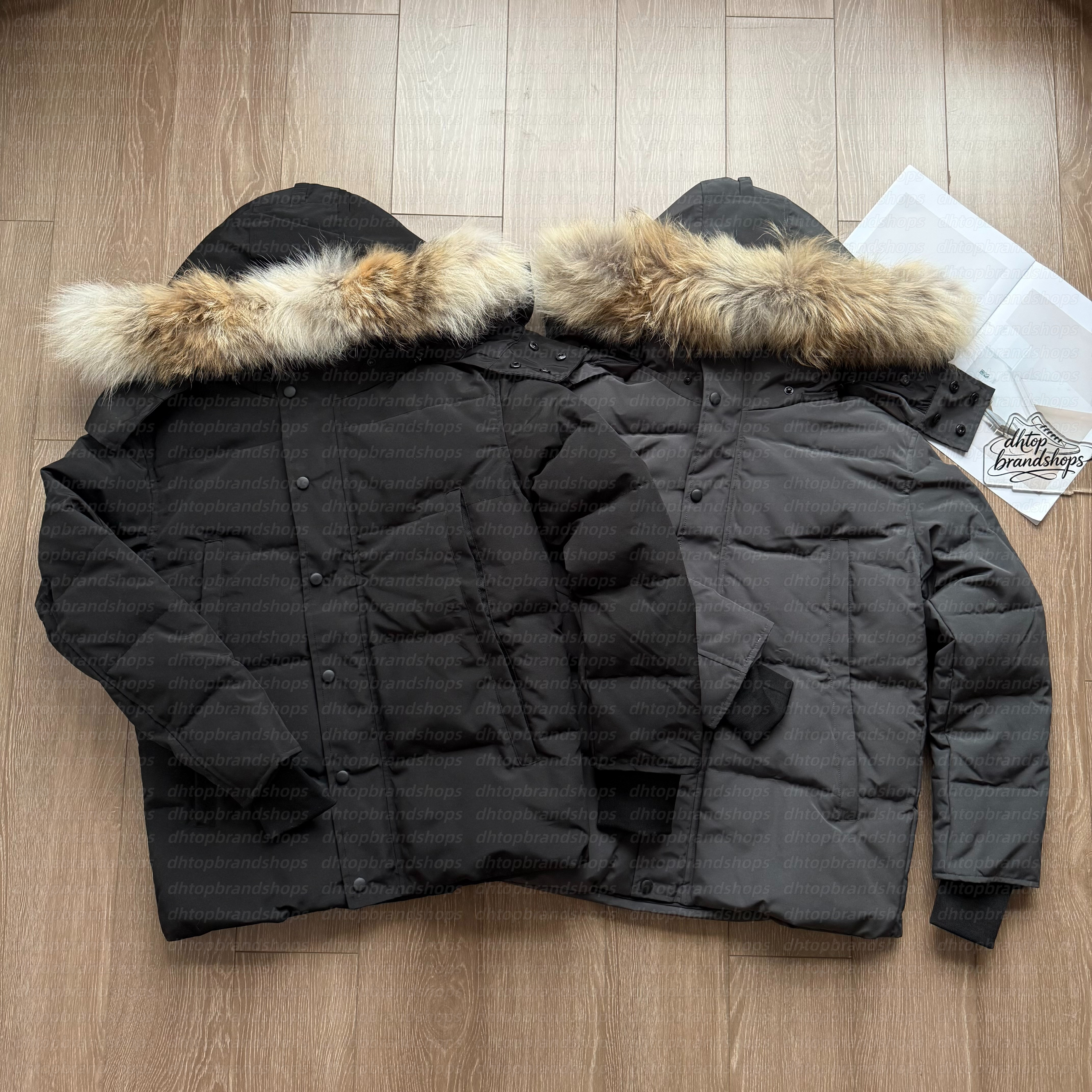 Designer Jacket Mens Winter Jacket Doudoune Jacket Wyndham Parka Homme Warm Outerwear Wolf Fur Hooded Fourrure Manteau Jacket Coat Hiver Black Badge