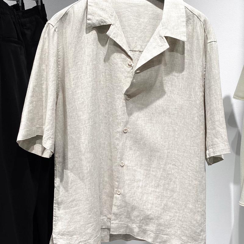 High-Quality Merchandise Men's Cuban Collar 100% Linen Shirt, Loose Solid Color Short Sleeve Button Down Summer Beach Casual Top