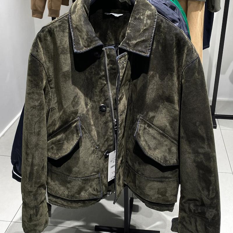 Designer Coat Solid Dark Green Padded Cotton Twill Jacket Thick Workwear Coat Zip Front Loose Fit Spring Autumn Winter Outerwear