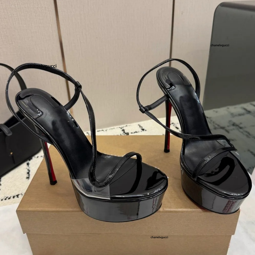 2026 Top Alta Mules 15cm Women high Heel Sandals Classsic Luxury Platform Sandals Womens heels Two See Through Soft Calf Leather Summer Pump Lady He