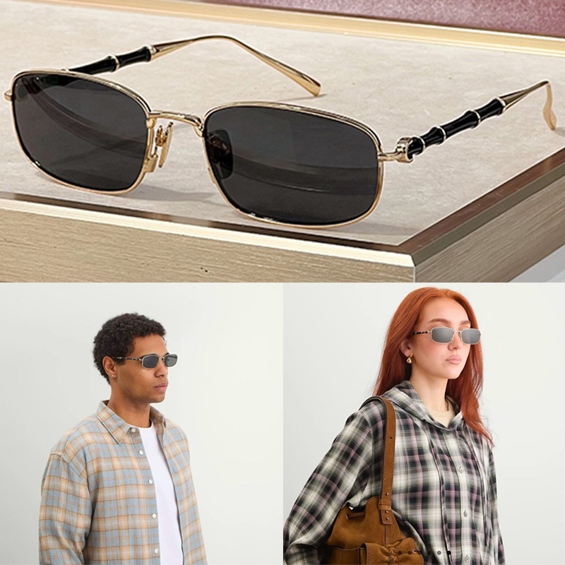 Designer Rectangular Sunglasses 2155S Mens womens fashion metal frame Black nylon lenses Personalized metal bamboo legs With box