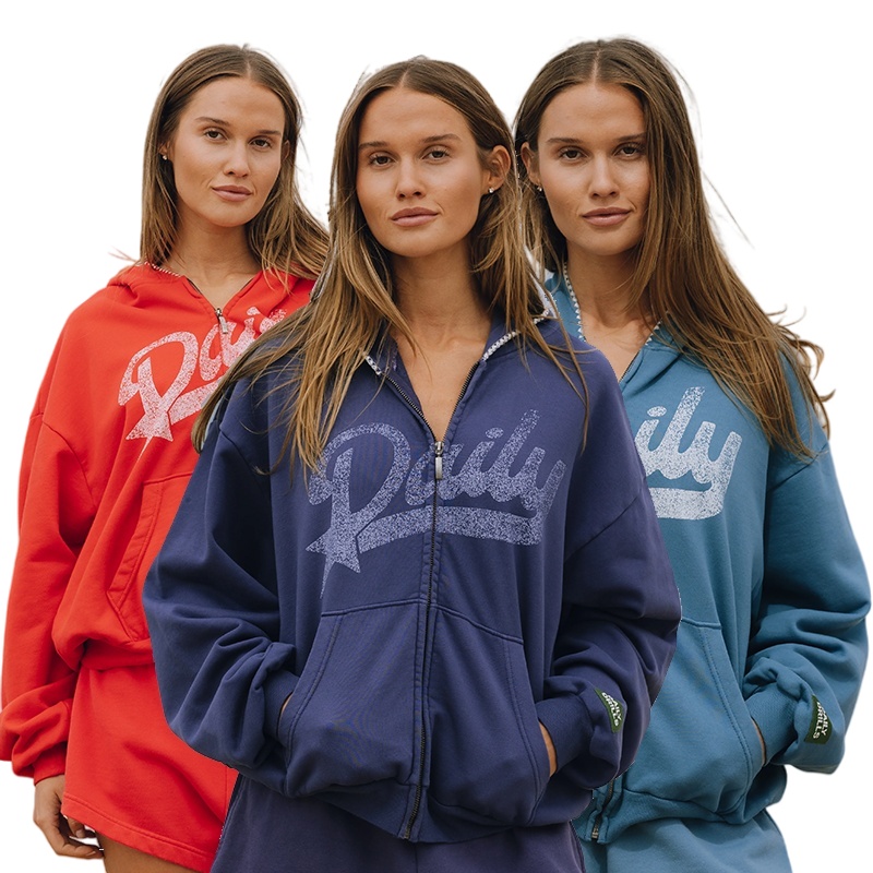 Daily Drills Zip Up Hoodies Women Designer Printed Loose Jackets Hooded Fashion Cotton Sport Outwears