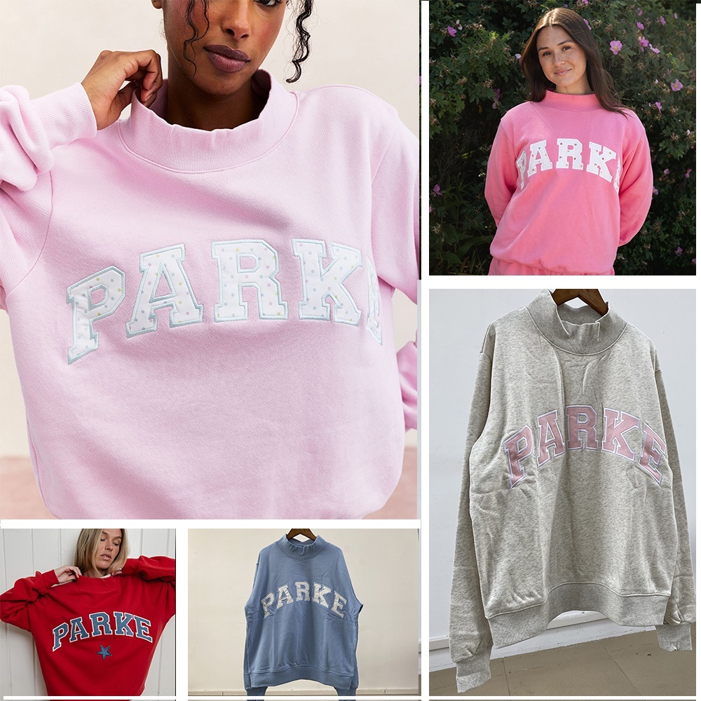 plus size Pink Sweatshirt Parke Embroideried Mockneck Sweatshirts hoodless hoodies loose Varsity sweatshirt Women Designer Fashion polka dot Fall cl