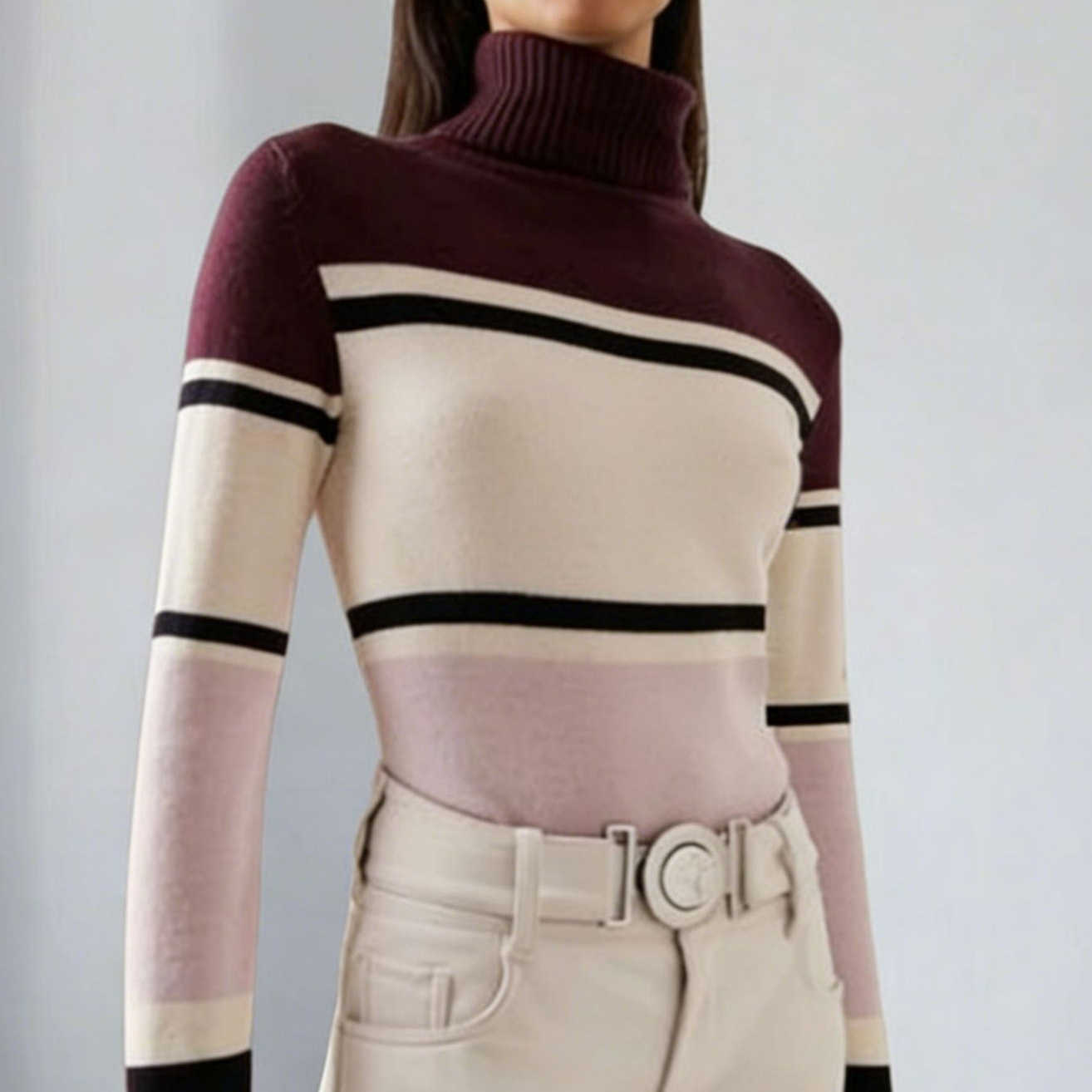 High-neck letter-color fitted sweater, versatile knitted long-sleeved pullover Q261007