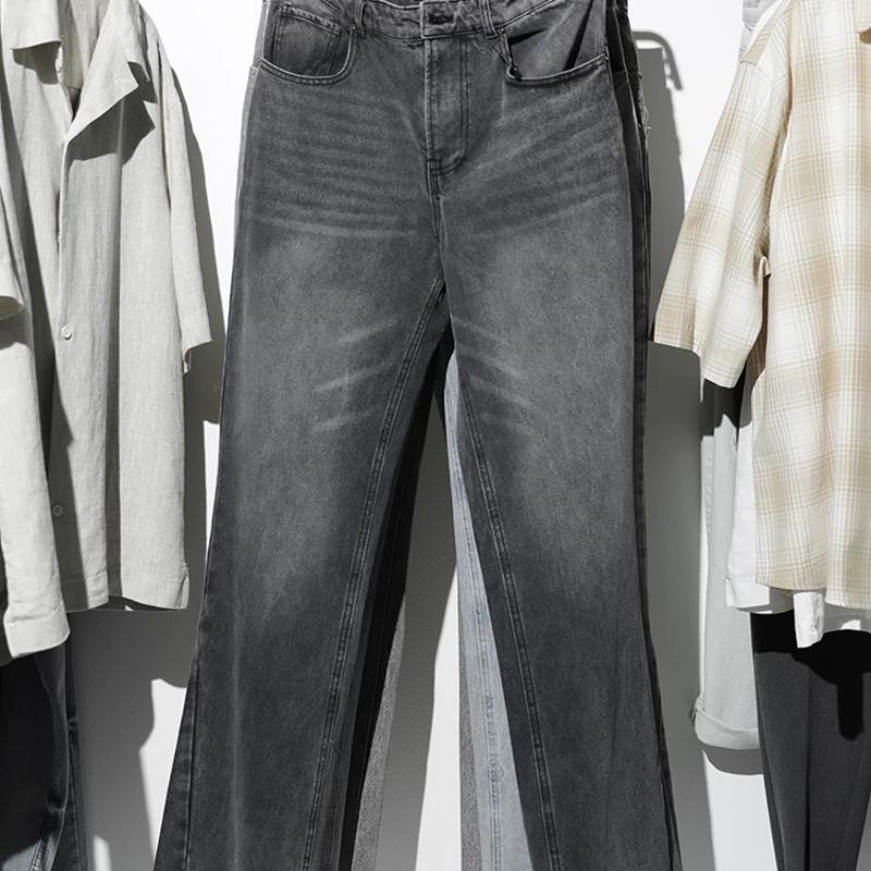 High-quality products Men's Washed Cotton Flare Jeans Frayed Raw Hem Slim Fit Mid Low Rise Wide Leg Denim Pants Casual Streetwear 2026 New