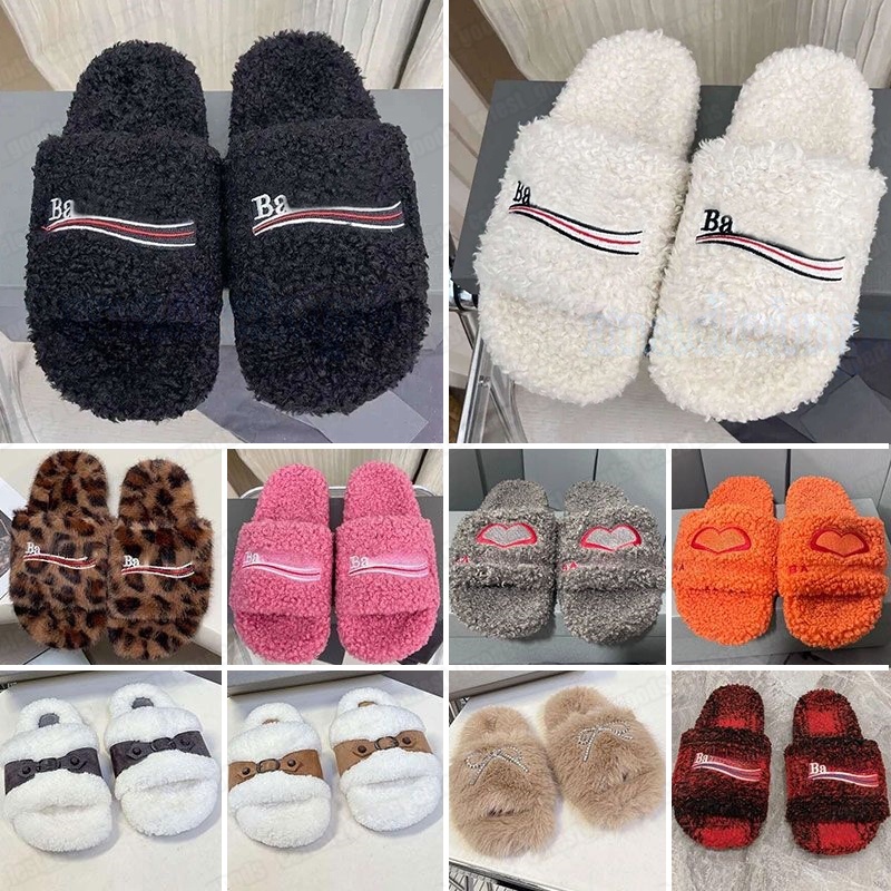 Luxury Triangle Slides Designer Sandals Men Women Slippers Ladies Wool Winter Flurry Warm Letters Sandals Comfortable Fuzzy Girl Flip Flop Slipper 3