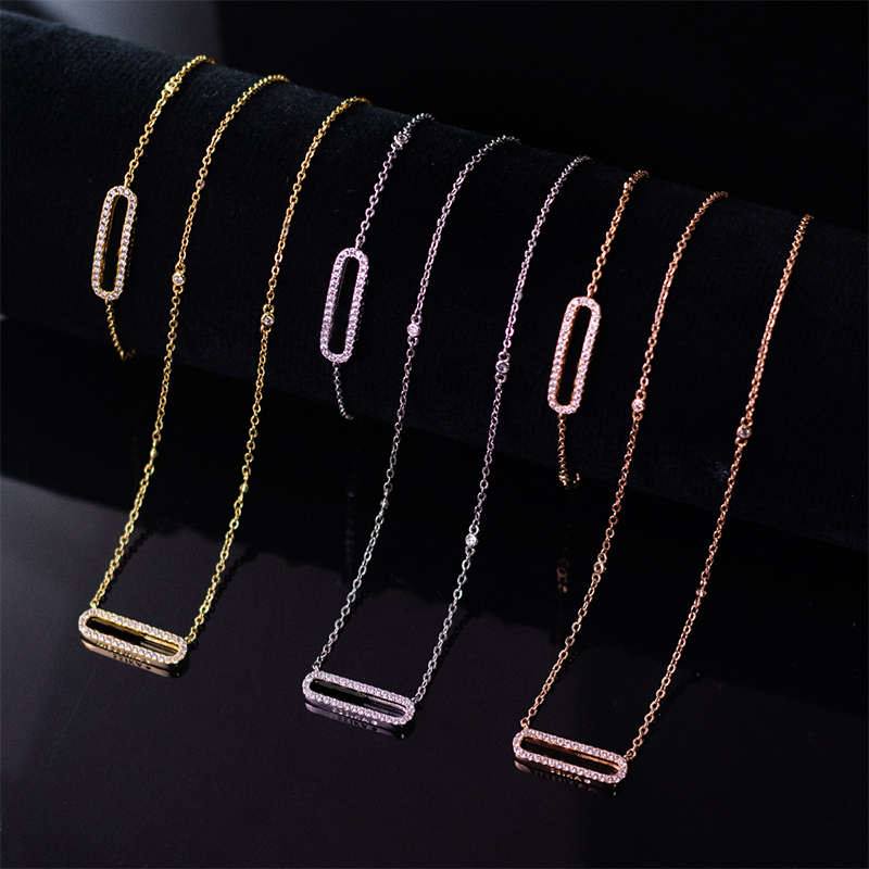 Ensemble de marque plein de cristaux coulissants, Bracelet à trois diamants, collier classique en or 18 carats, adapté aux cadeaux de bijoux de c