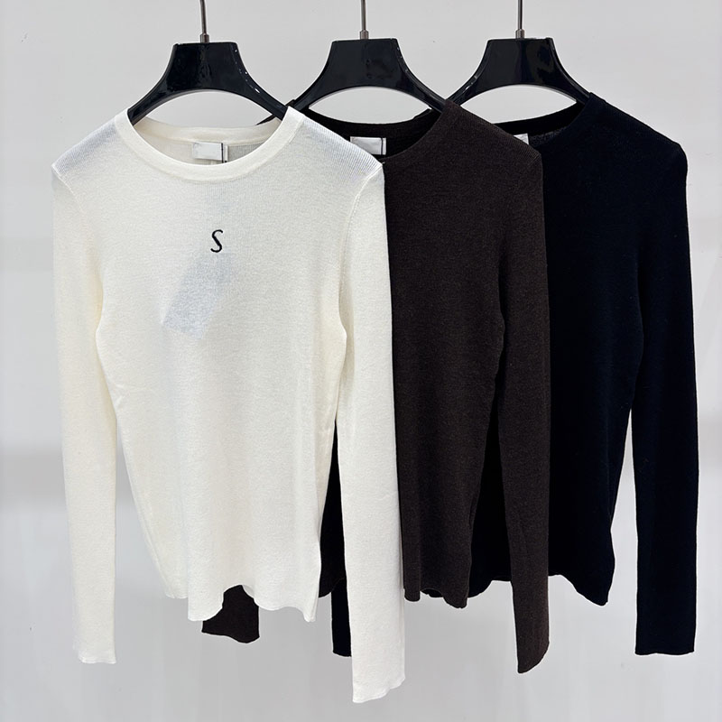 Brand Women Letter Embroidered Pollover Sweater Luxury Crew Neck Jumpers Spring Autumn Casual Daily Bottoming Knits T Shirt