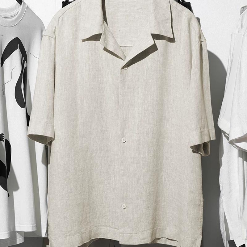 High-quality products Men's Summer Linen Short Sleeve Shirt Casual Loose Fit Solid Color Button Down Breathable Beach Vacation Top