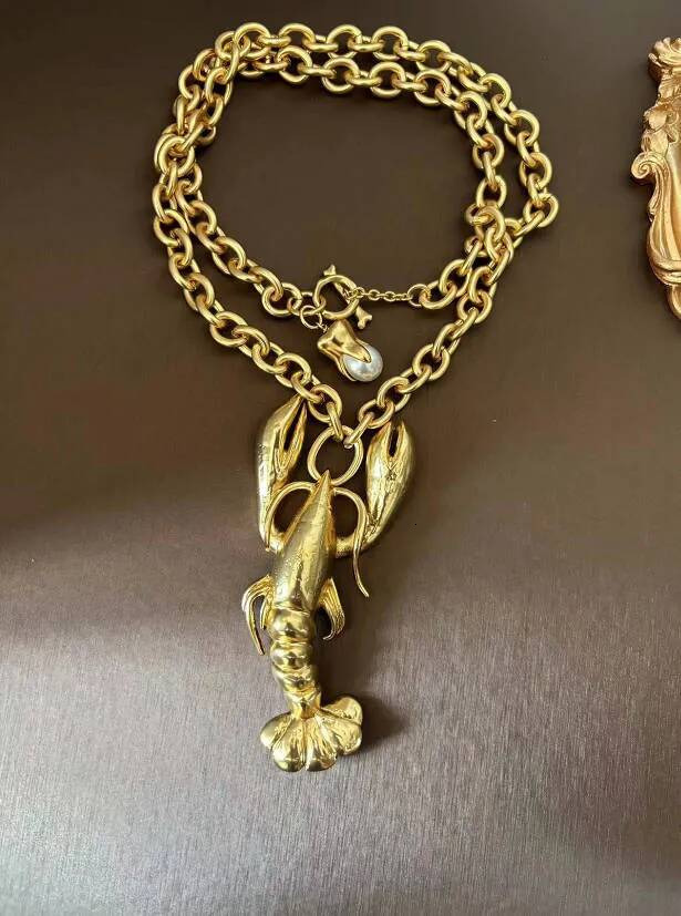 Designer bonne qualité véritable plaqué or 18 carats perle homard Schiaparelli pendentif collier femmes fille cadeau bijoux SCHN0109B030