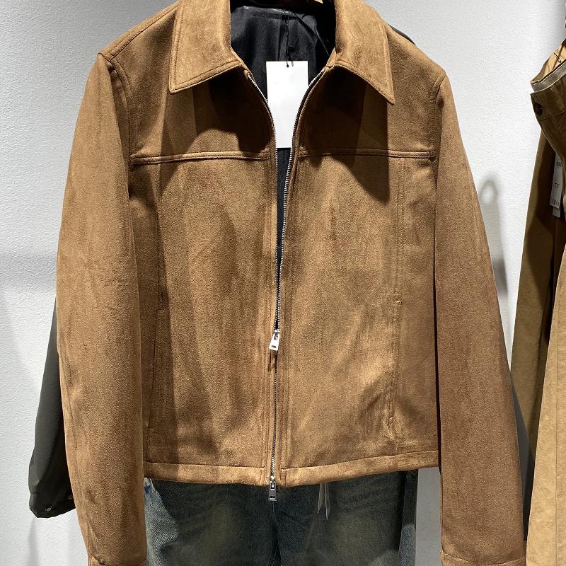 Veste courte de styliste en daim, texture de printemps, col à revers, fermeture éclair, vêtements d'extérieur solides et décontractés, noir et ma