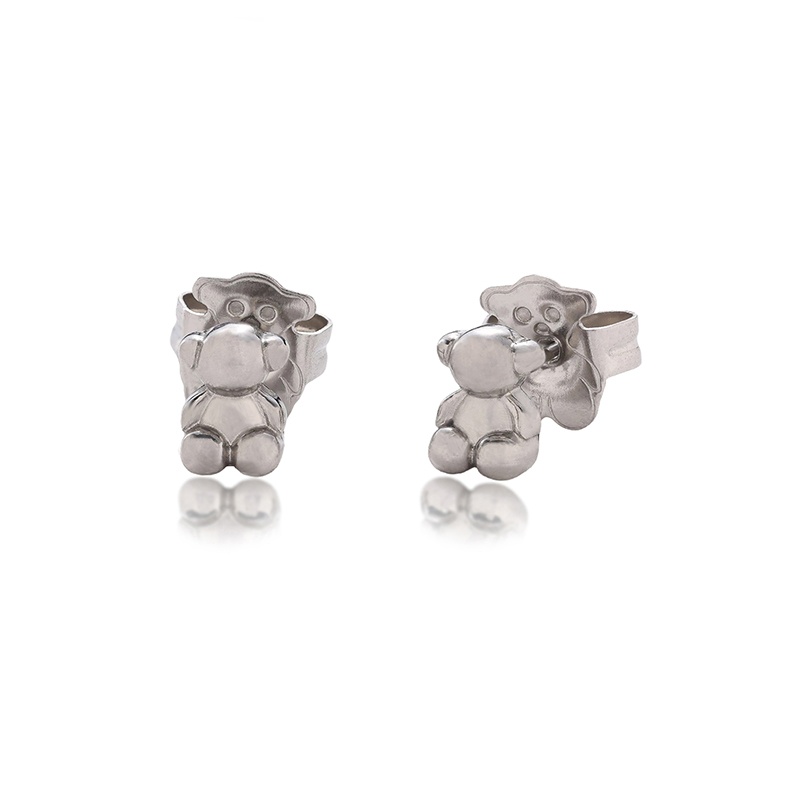 Vente chaude Mode Femmes Hommes Mini Ours Punk Argent Rose Or En Acier Inoxydable Pierre Perle Coeur Dessin Animé Animal Span Boucles D'oreilles