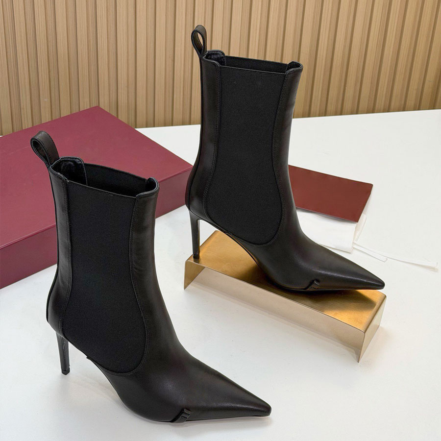 Echtleder Burgunderrot Schwarz Stiletto High Heels Stiefeletten Spitze Zehen Modestiefel Echtleder Reißverschluss Ritterstiefel Western Luxus Design
