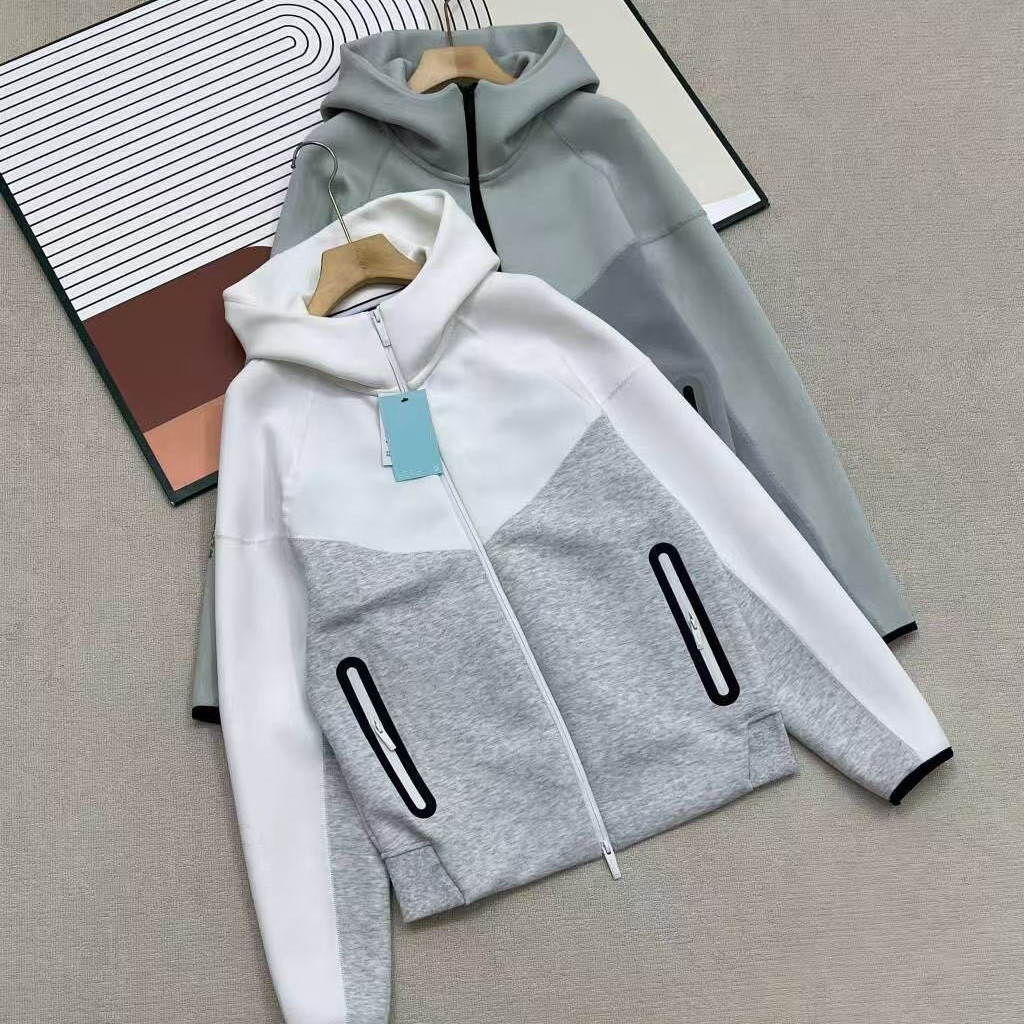 Hip-hop style loose-fit men's and women's unisex hooded zipper pullover set, high-quality cotton knitted casual sports coat