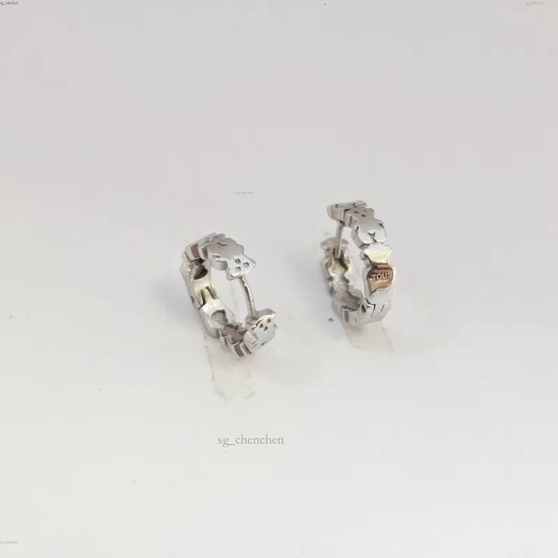 Fashion Women Men Bear Silver Rose Gold Stainless Steel White Pearl Animal Span Hoop Earrings Jewelry A Gift