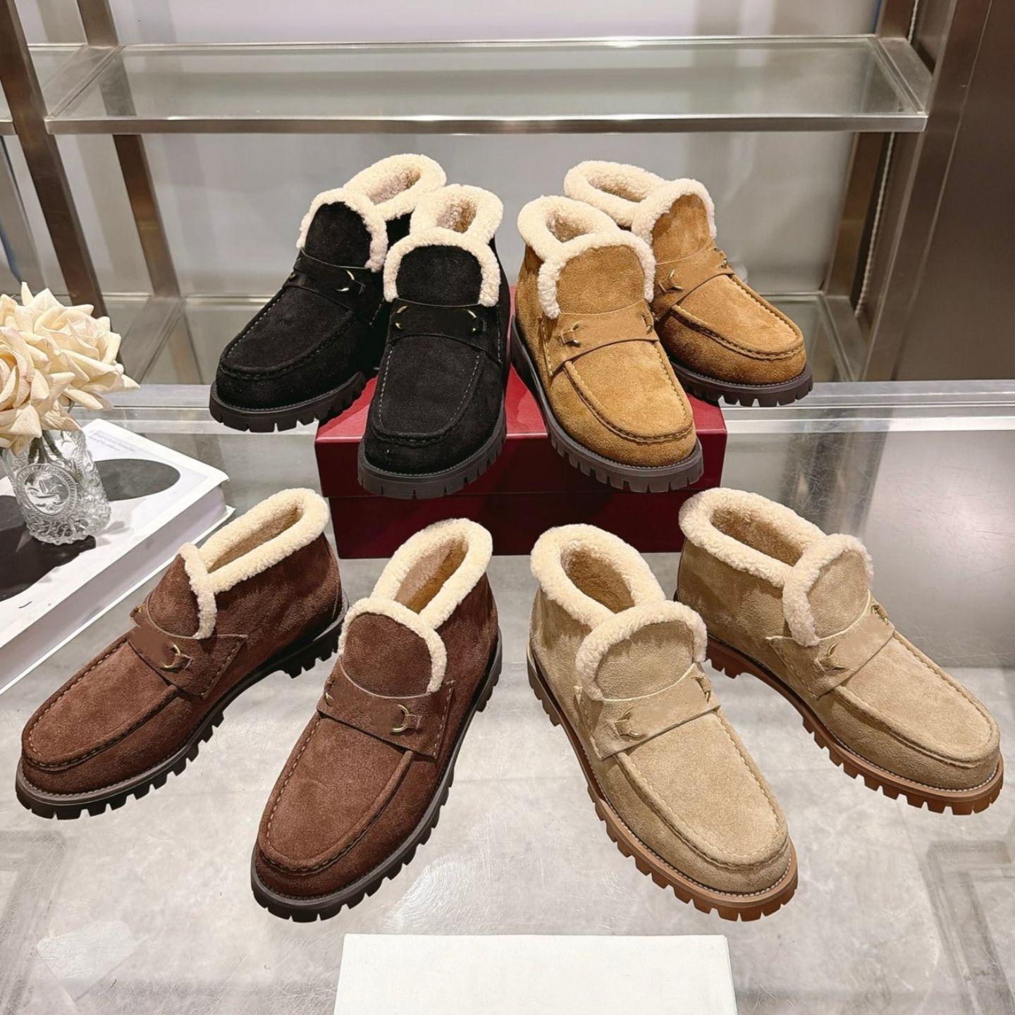 Retro loafer Furry winter snow boot Designer boot womens Fur wool leather Ankle platform heel booties Luxury Casual Hike Formal Fall Boot Lady outdo