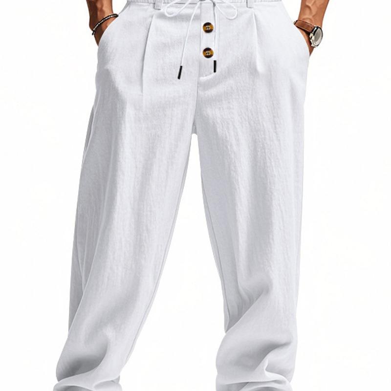 Designer Oversized Men's Linen Straight Leg Casual Pants Loose Fit High Waist Drawstring Trousers Solid Color Breathable Plus Size Long Pant