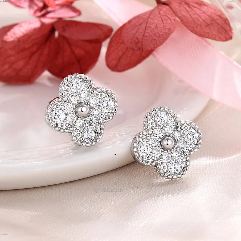 Vca Earings Designer Vanity Pour Femme Boucle D'oreille 925 Aiguille En Argent VCA Boucles D'oreilles Complètes Diamant clouté Trèfle À Quatre Fe