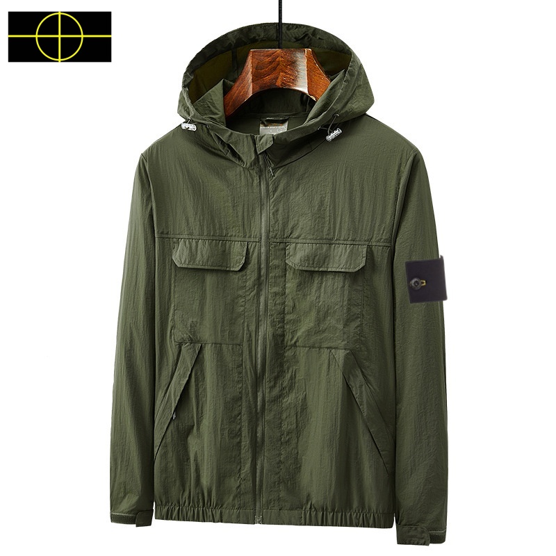Men stones jacket Summer Ultra Thin Hooded Jacket UPF50 UV Sun Protection Quick Dry Breathable Windbreaker Outdoor Fishing Cycling Light Skin Coat S