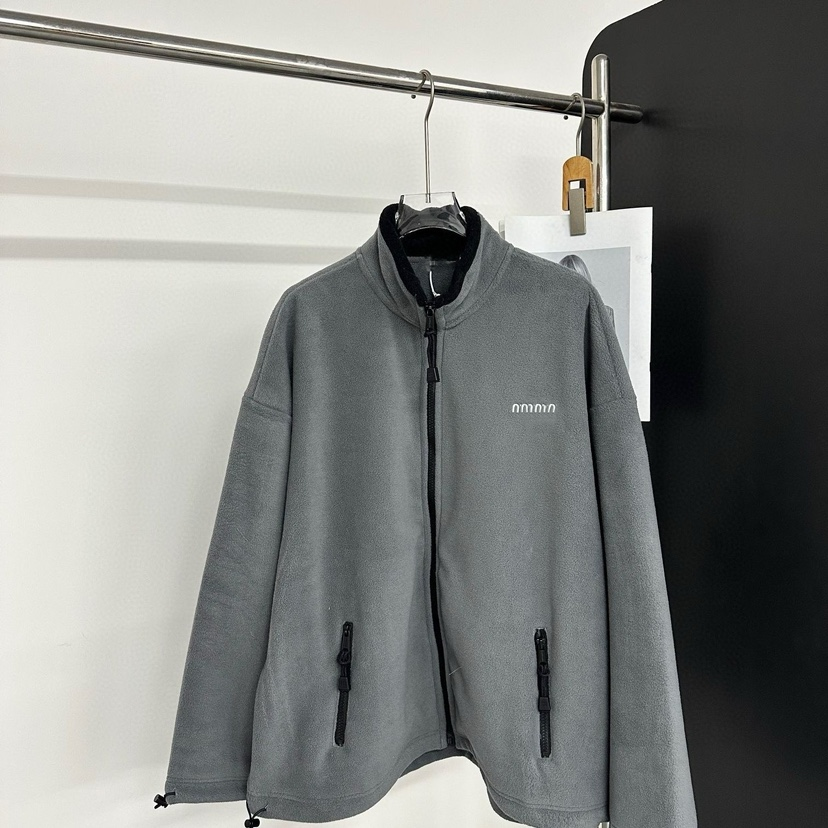Miu Jacket Fleece Jacket Women High Quality Designer Stand Collar Fleece Zip Up Letter MM Embroidered Warm Outerwear Autumn Winter School Office Dai