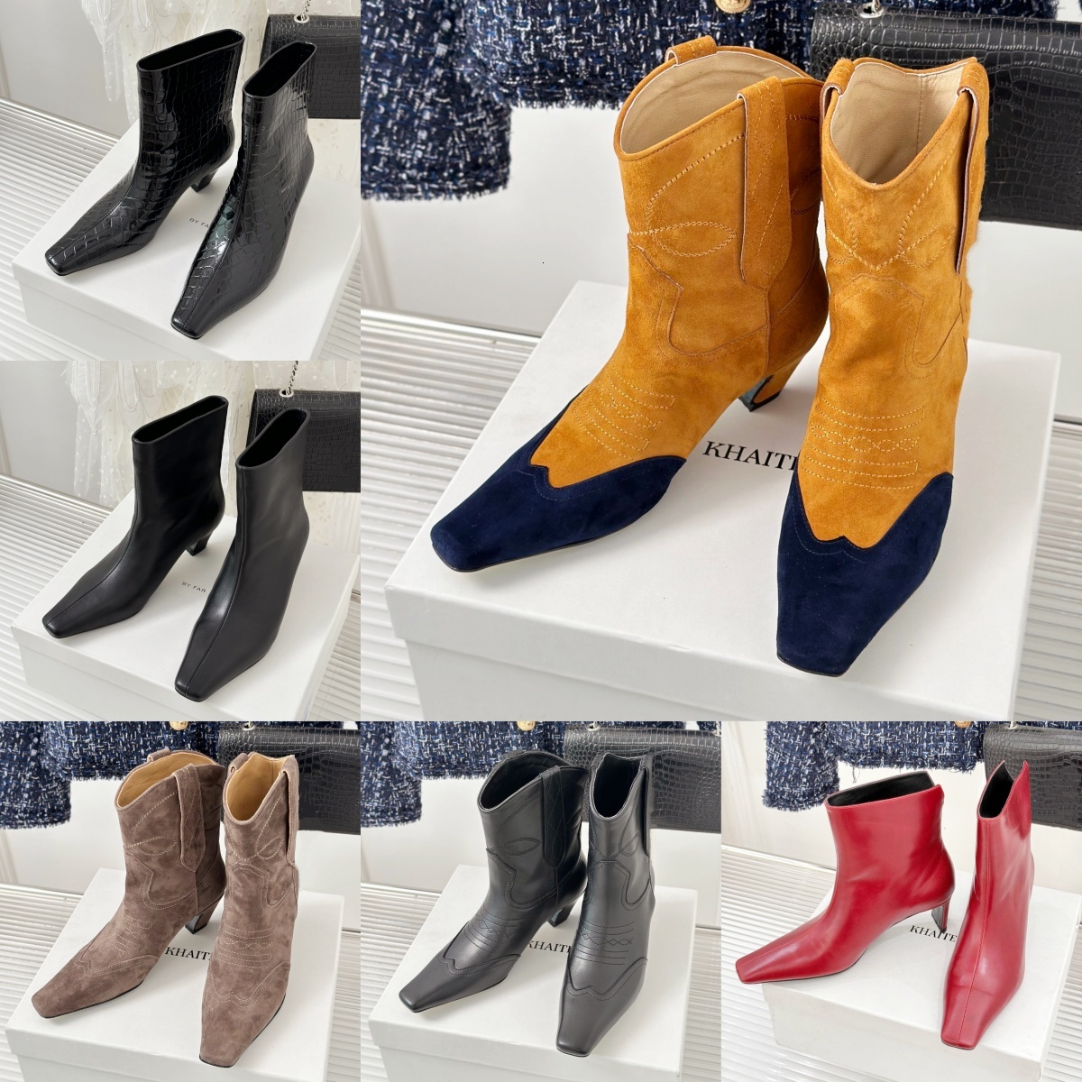10A Khaite leather Ankle Fall Boot Woman Designer boot Suede Knight western Kitten Heel cowboy boots platform work Outdoor booties Luxury wedge Form