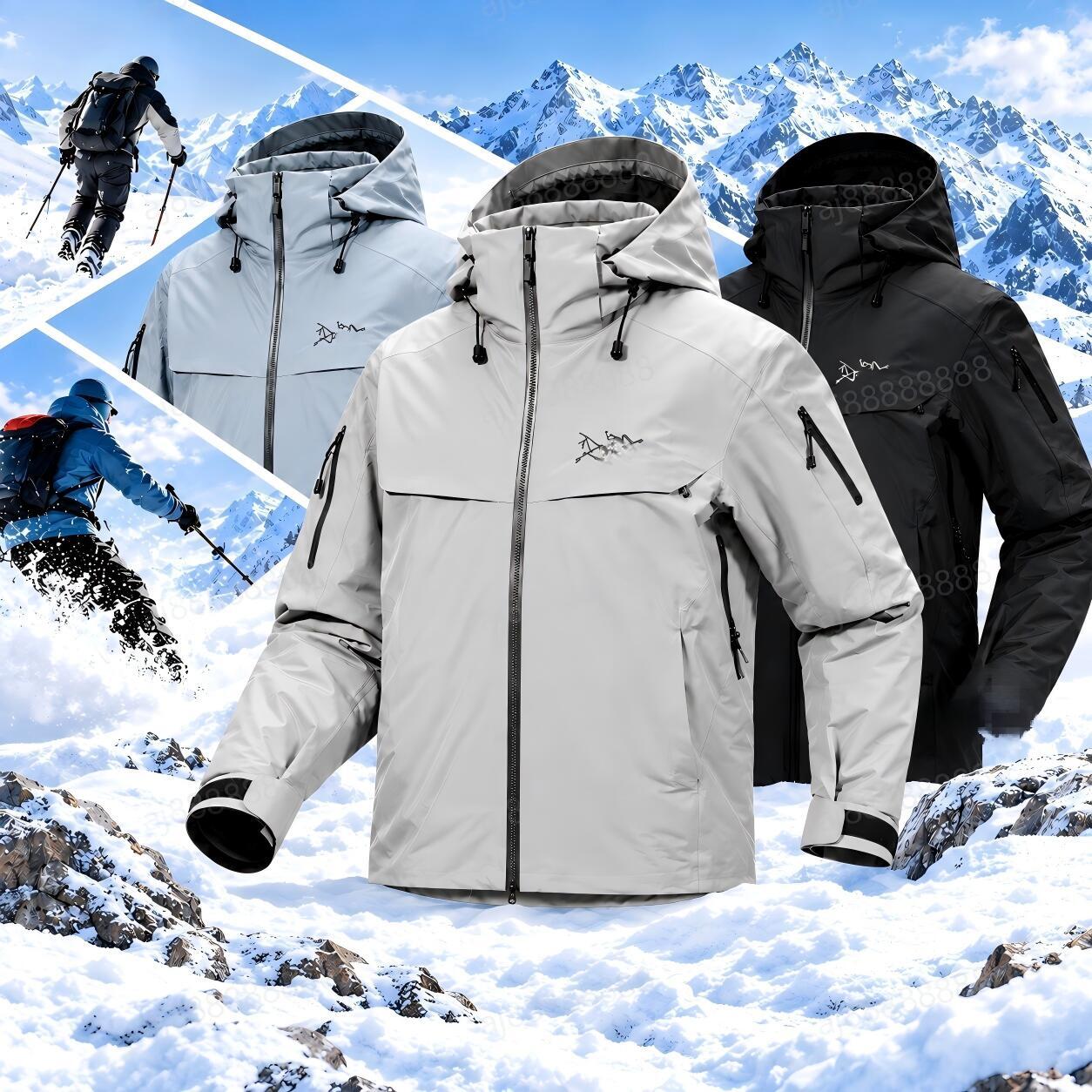 Arcteryxilly Men Ski Jacket Waterproof Windproof Breathable Hooded Lightweight Full Zip Snow Winter Outdoor Shell Coat