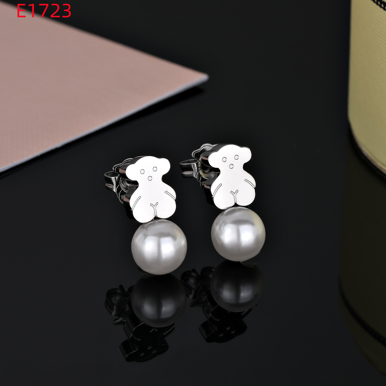 Mode chaude femmes hommes ours argent Rose or acier inoxydable blanc noir rond coquille d'huile Animal Span boucles d'oreilles bijoux