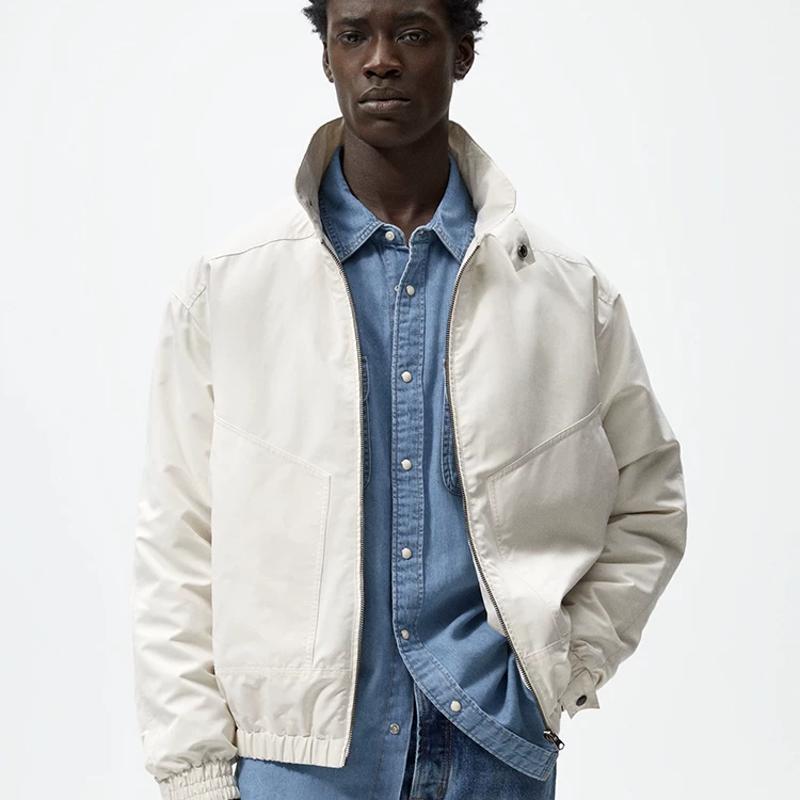 Design Style Men's Lightweight Padded Jacket Long Sleeve Stand Collar Zip Up Loose Fit Solid Color Warm Casual Coat