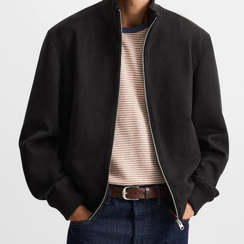Designer Suede Jacket Slim Fit Stand Collar Long Sleeve Casual Faux Suede Outerwear Spring Autumn Winter Black Brown