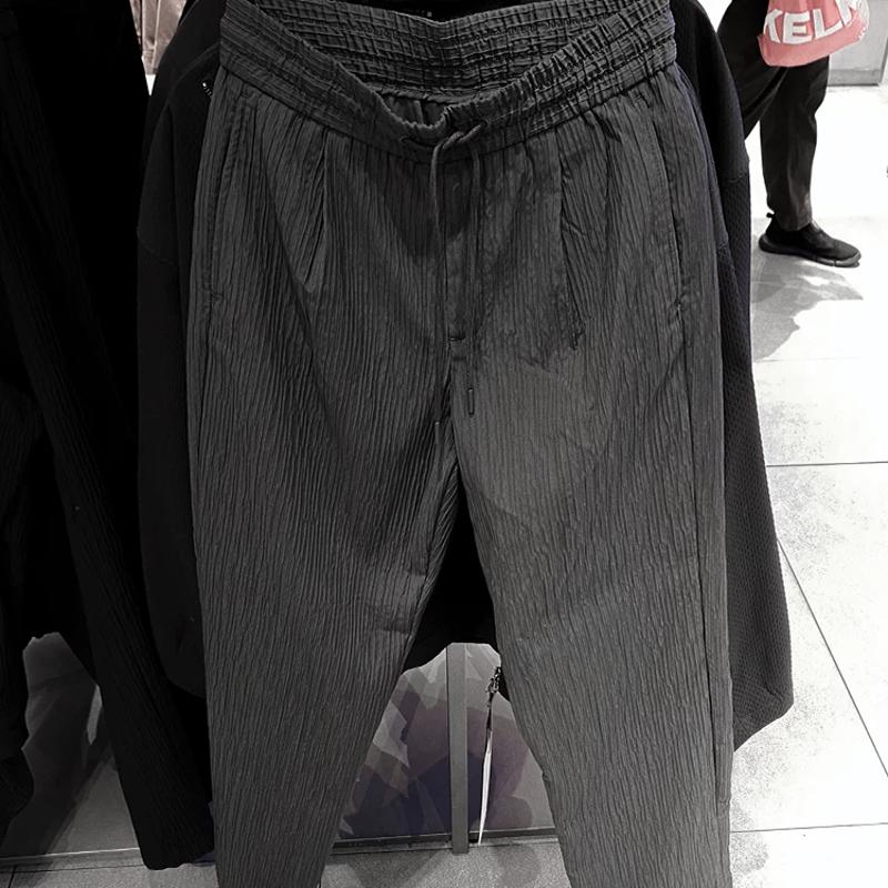 Produits de haute qualité Pantalons décontractés de couleur unie pour hommes, jambe droite ample, cordon de serrage à la taille, pantalon en Poly