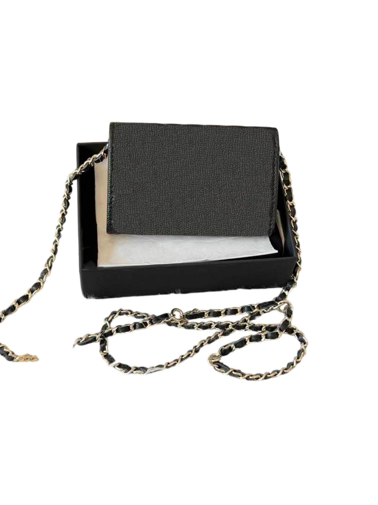 High-quality, fashionable and luxurious customized card wallet, classic caviar leather chain wallet, credit card coin storage bag, with dustproof ba