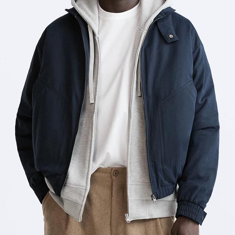 Men's Winter Lightweight Padded Jacket Long Sleeve Stand Collar Zip Up Loose Fit Solid Color Warm Casual Coat