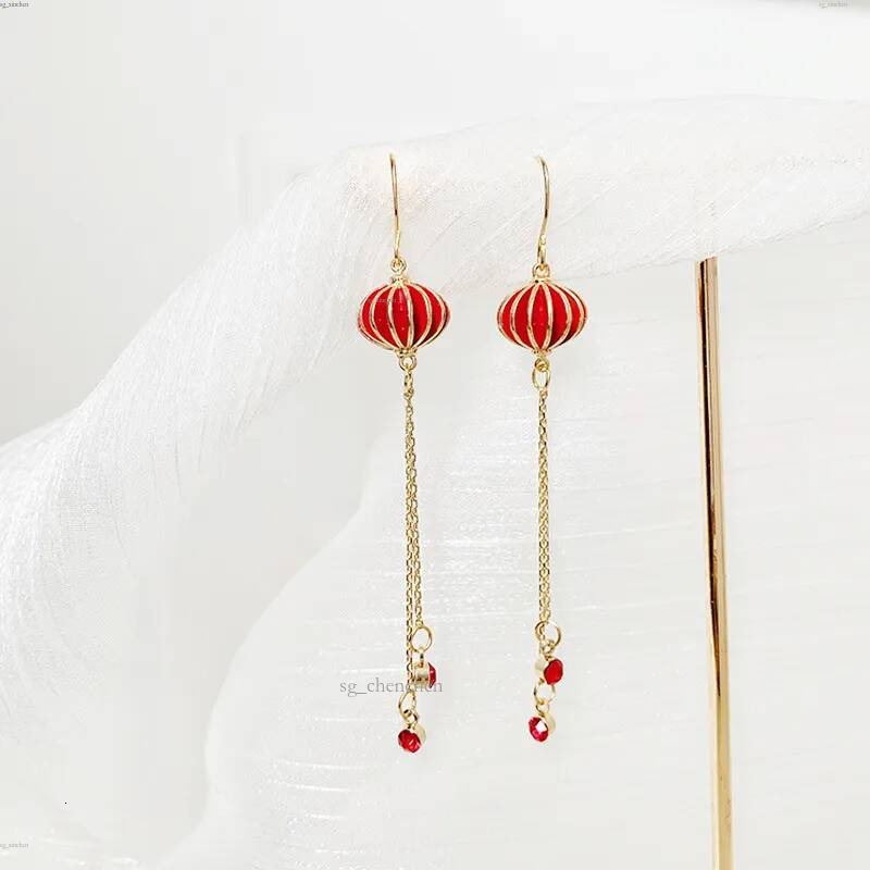 Boucles d'oreilles lanterne rouge chinoise, Style ethnique rétro, Long gland de mariée, bijoux d'oreille de mariage et de noël pour femmes, vente