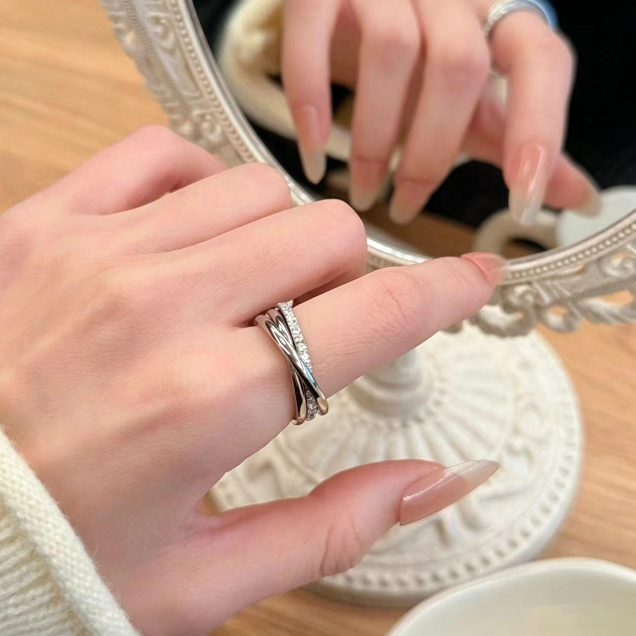 Band Rings designer Ring Hot Selling Three-Ring Star Track 1 Sparkling Row zircon Korean Style Simple Versatile Fashion Commuting Adjustable Tail Ri