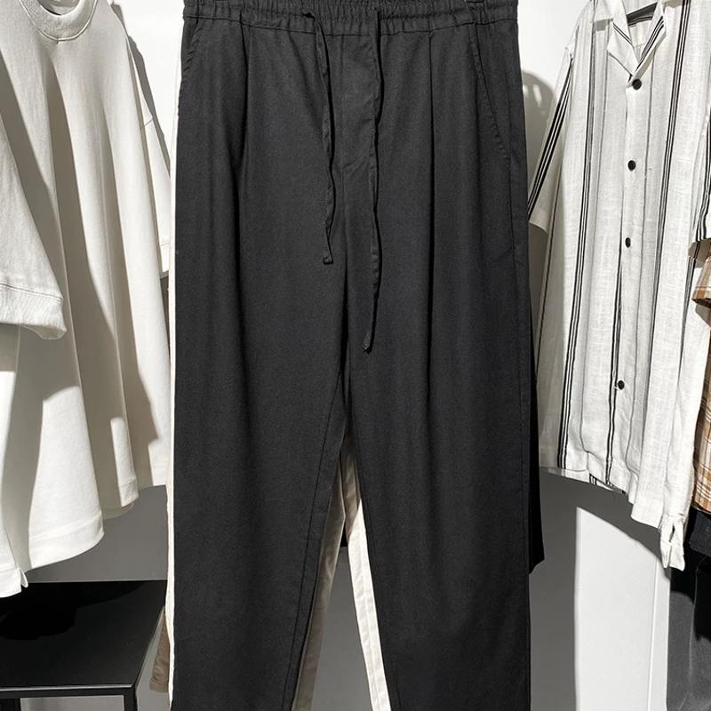 High-Quality Merchandise Men's Summer Linen Straight Leg Casual Pants Solid Black Breathable Lightweight Trousers Daily Wear S-XL