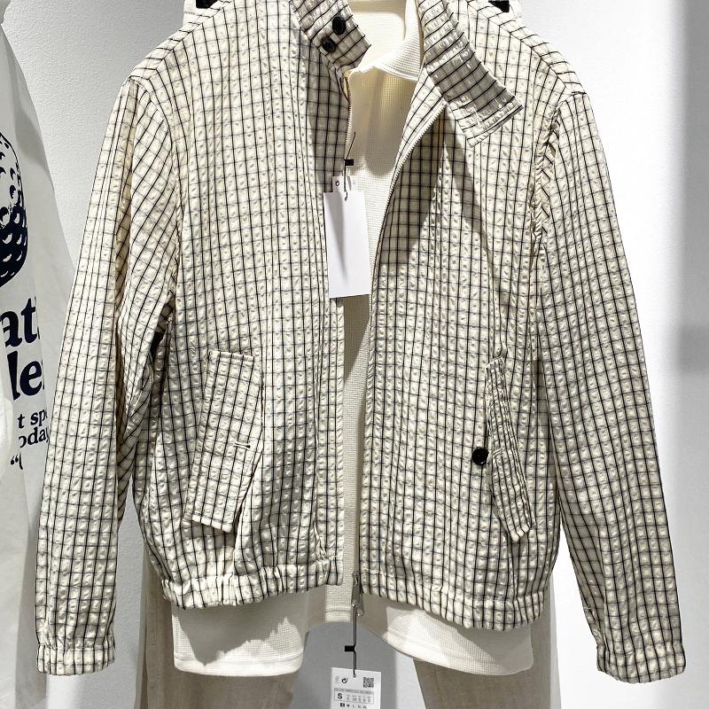 Veste légère et décontractée à carreaux pour hommes, manteau court à fermeture éclair, col montant, manches longues, Streetwear, vêtements d'exté