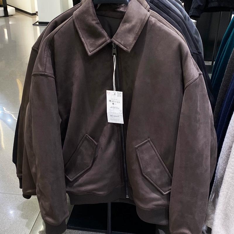 Design Seller Men's Suede Texture Zip Up Cotton Padded Jacket Loose Fit Warm Winter Casual Coat Solid Color Long Sleeve Men Outerwear