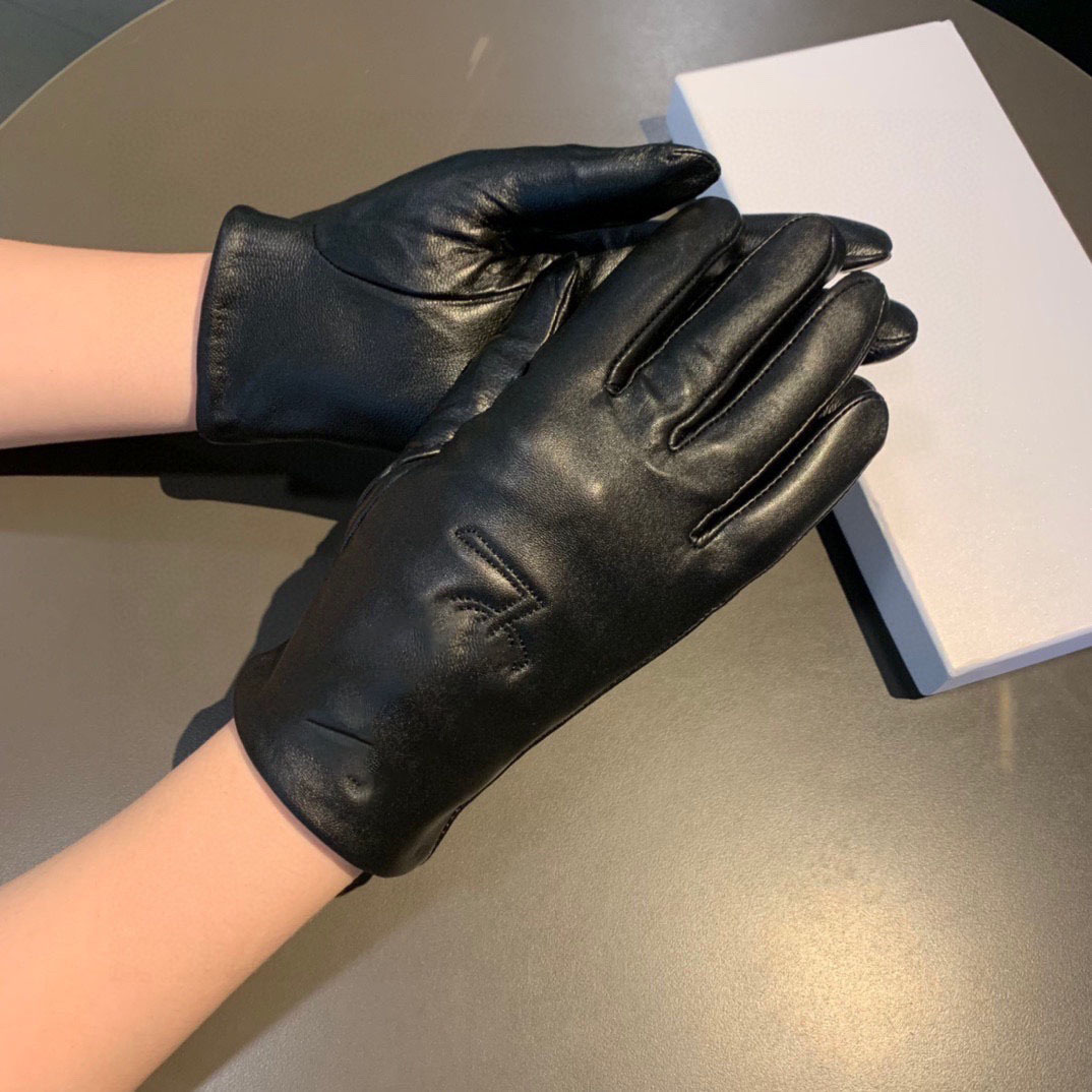 Outdoor cycling gloves fashionable luxury women's leather gloves designer brand letter men's sheepskin touchscreen gloves soft warm winter