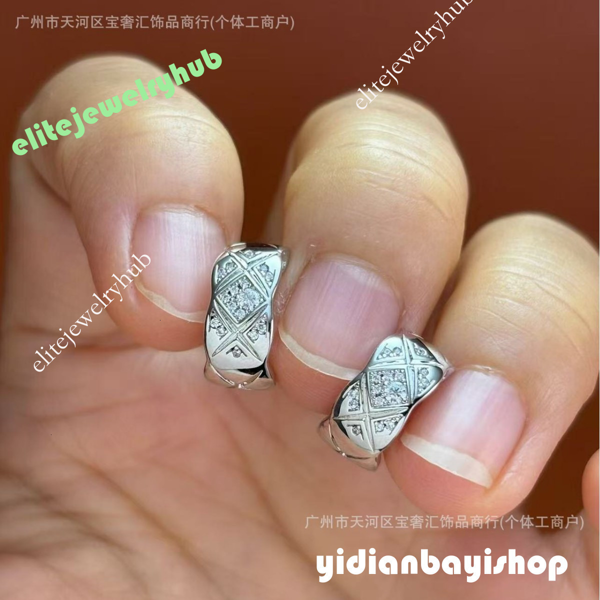 designer jewelry women cc earrings channel Silver C-Brand Diamond-Pattern Earrings Plated With Gold And Featuring Diamond Accents Are Item