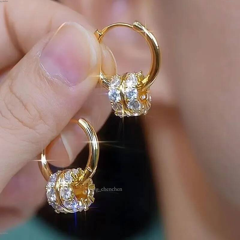 Brand Designer High End Full Diamond Rotatable Hoop 2025 New Trend Exquisite Light Luxury Earrings Elegant Versatile Women's Ear Jewelry
