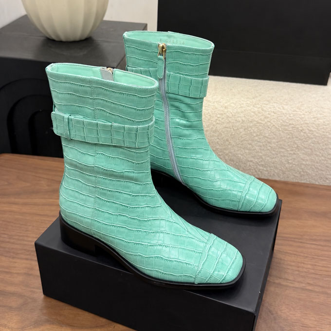 Designer Croc Embossed Mid Calf Boots, Women Square Toe Block Heel Leather Boots, Buckle Strap Footwear For Daily Commute Party Street