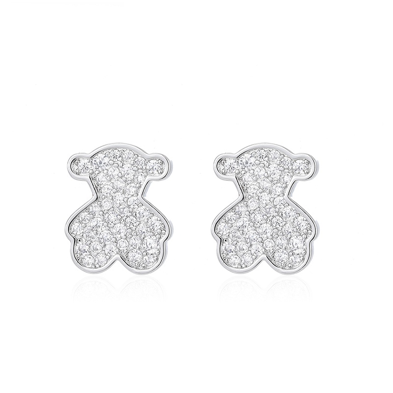 Fashion Women Men Bear Silver Gold Stainless Steel Copper White Color Zircon Animal Moon Span Stud Earrings Jewelry