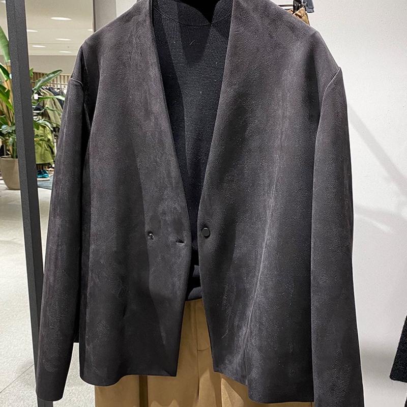 Blazer décontracté pour hommes, couleur unie, un bouton, sans col, manches longues, coupe ample