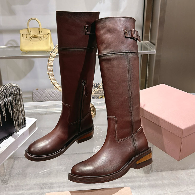 Womens Vintage Leather Boots Top Tier Version Designer Antiqued effect Leather Knight Boots Ladies Soft Equestrian boots Luxury Cowboy Western boot