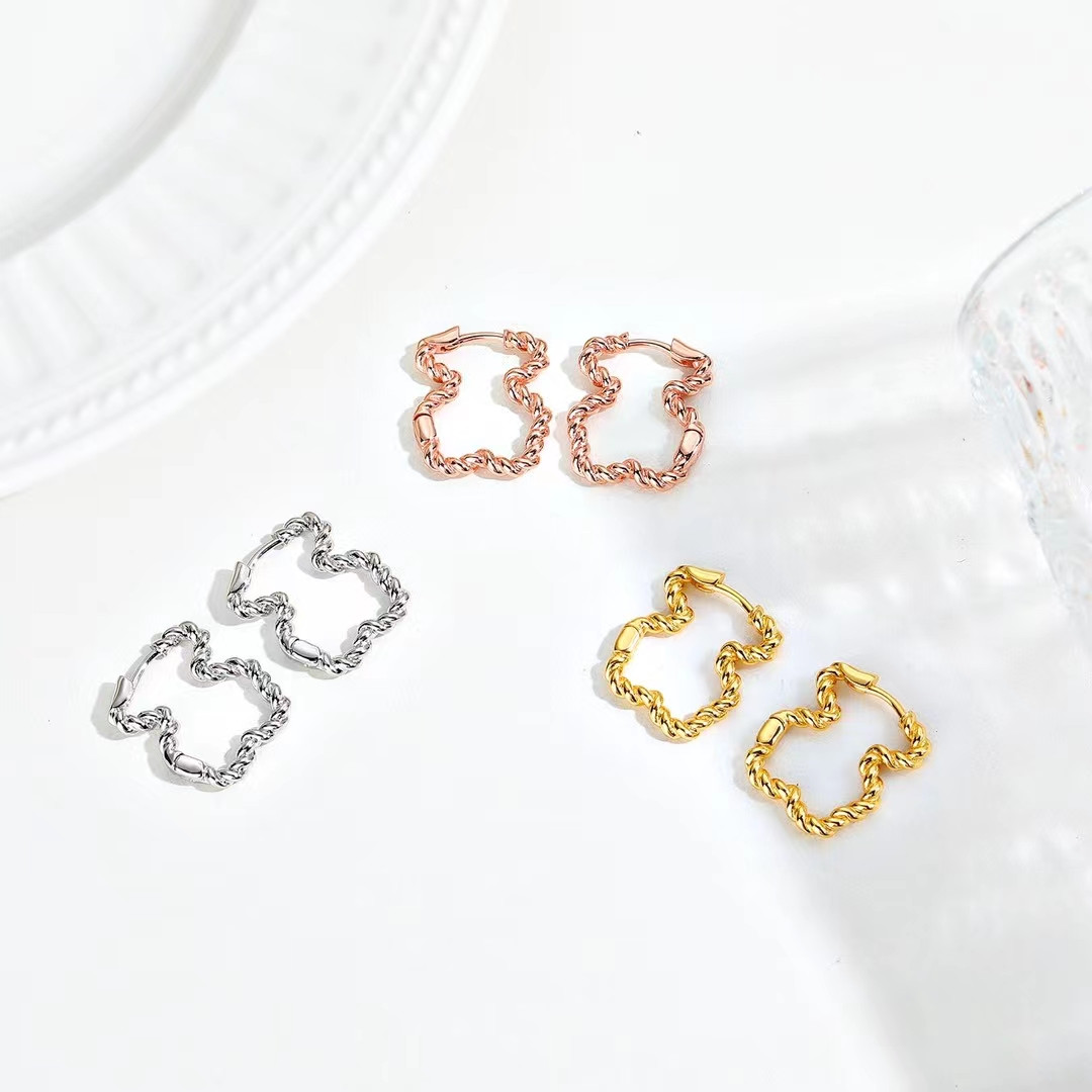 Mode femmes hommes ours argent Rose or acier inoxydable cuivre creux dessin animé Animal Span lune cerceau boucles d'oreilles bijoux