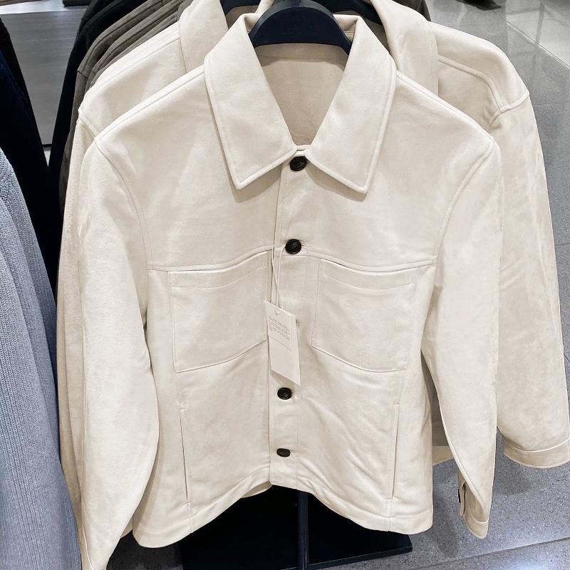 Veste de chemise en Faux daim pour hommes, coupe ample, col à revers boutonné, manches longues, couleur unie, manteau décontracté d'automne avec