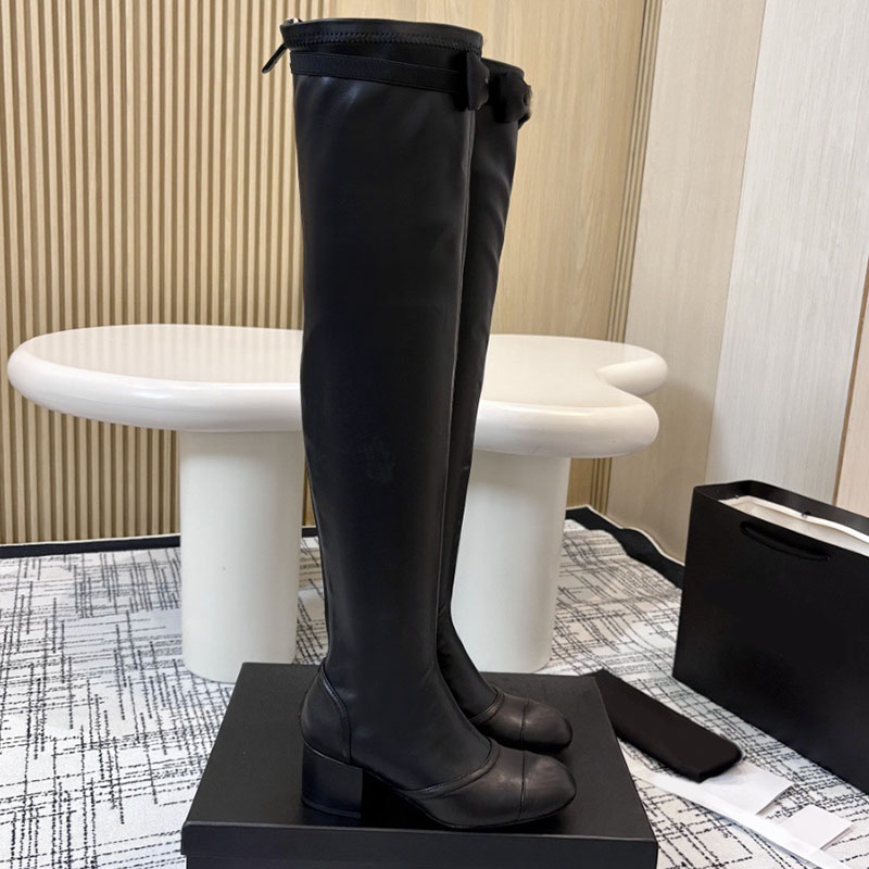 Luxury Thigh High Boots Designer Womens Classic Over The Knee Boots Bow Sheepskin Upper Thick Heel Back Zipper 26SS Versatile Fashion Boots Daily Co