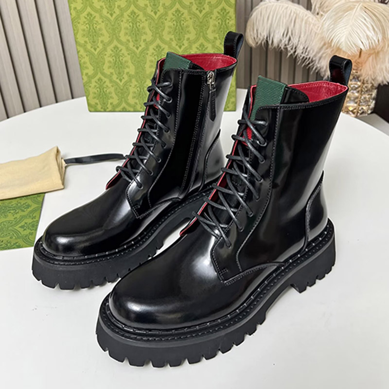 Ladies Shiny Leather Martin Boots Fashion Ribbon Design Round Toe Lace Up Design Side Zipper Boots Winter Street Style Boots