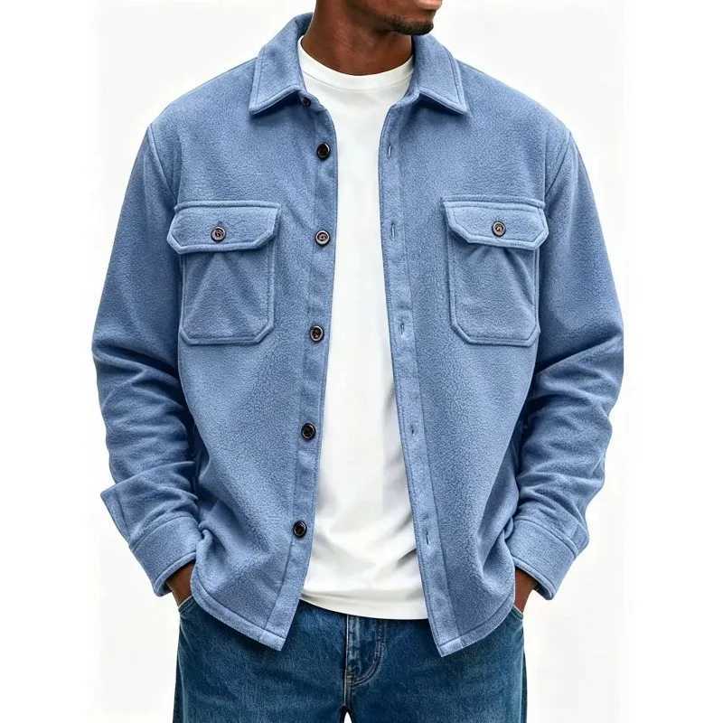 Heren Fleece Shacket-jas Herfst Winter Reverskraag Jaszakken Knopen Casual los overshirt voor dagelijks streetwear C2601007