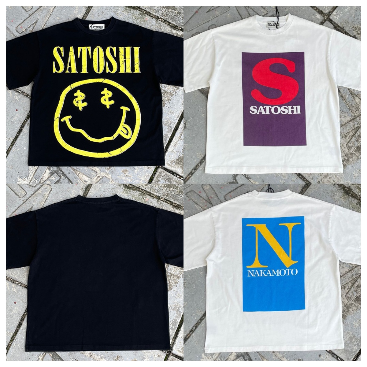 Designer Unisexe Surdimensionné Graphique T-shirt Satoshi Lettre Imprimer Ras Du Cou Vintage Lavé Y2K Streetwear Hommes Femmes À Manches Courtes